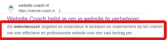 Het is belangrijk om de description van de zoekmachine gegevens in te vullen